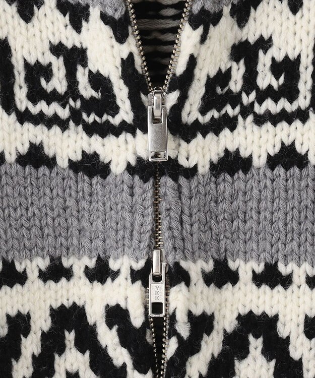 23区 【SLOW】カウチンジャガード ジップ カーディガン ライトグレー系