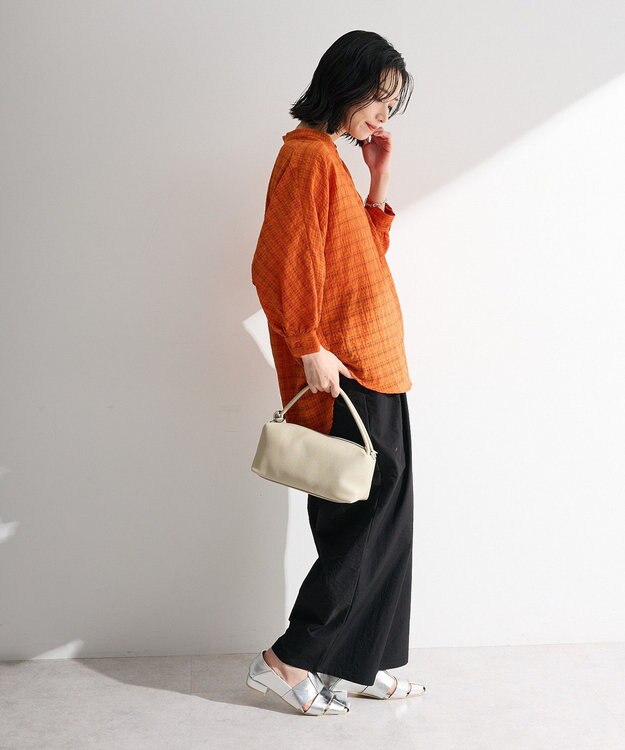 Green Parks シアーチェック７分袖シャツ Orange