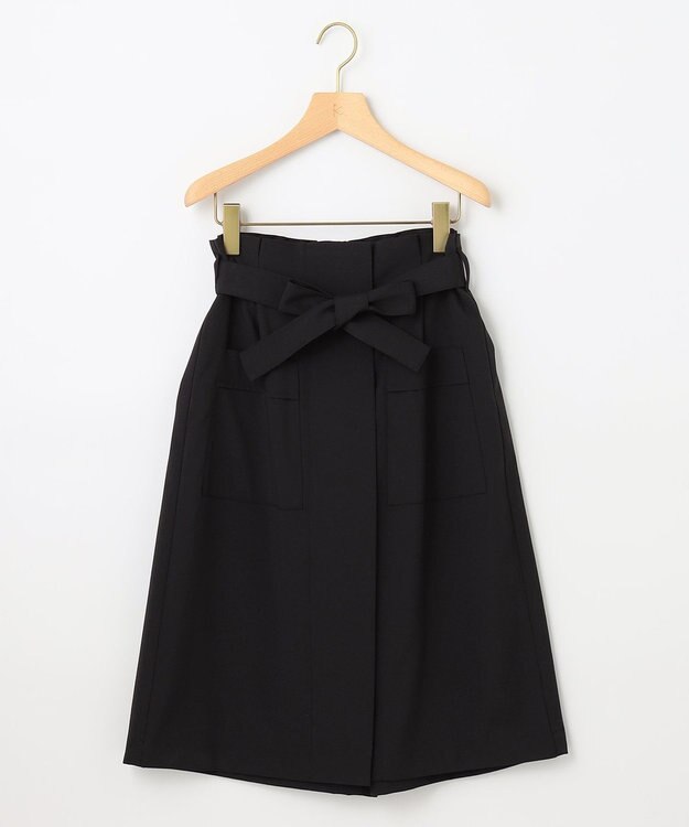 組曲 【ベルト付】リネン混オックスストレッチ キュロットパンツ ブラック系