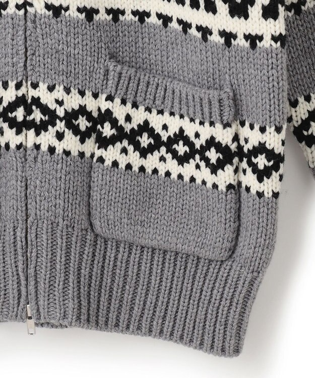 23区 【SLOW】カウチンジャガード ジップ カーディガン ライトグレー系