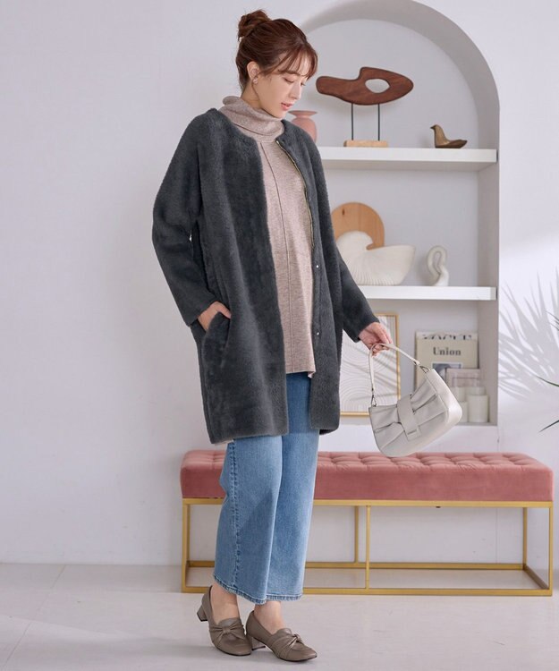 Tiaclasse シャギーニットコーディガン チャコールグレー