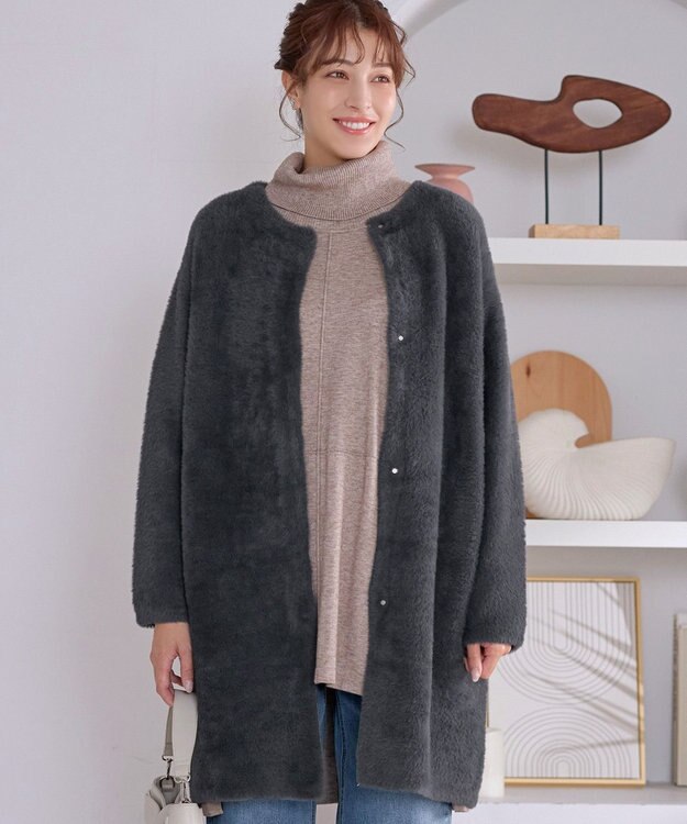 Tiaclasse シャギーニットコーディガン チャコールグレー