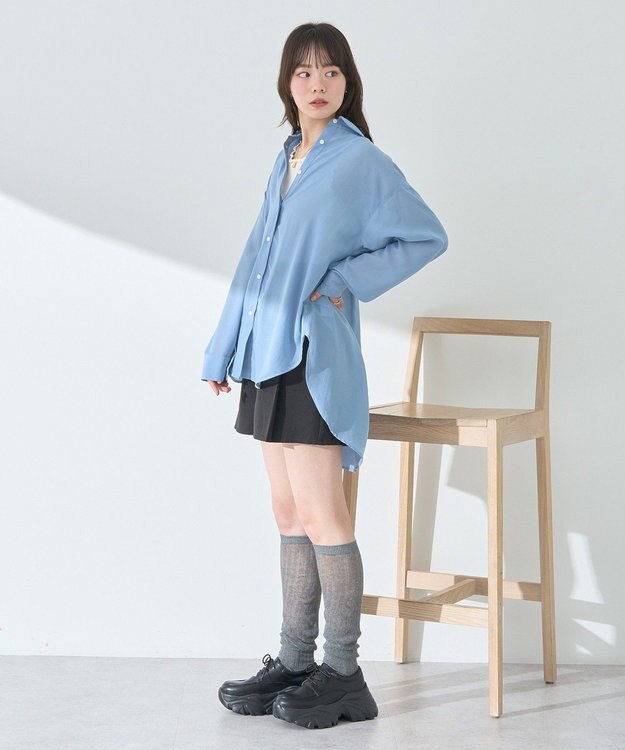 earth music&ecology シアーシャツ Blue