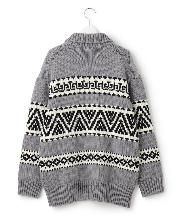 23区 【SLOW】カウチンジャガード ジップ カーディガン ライトグレー系