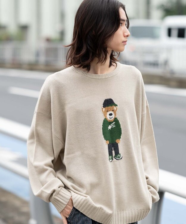 WEGO 【ユニセックス着用ITEM/MLサイズ展開】ジャガードアニマルプルオーバー オフホワイト