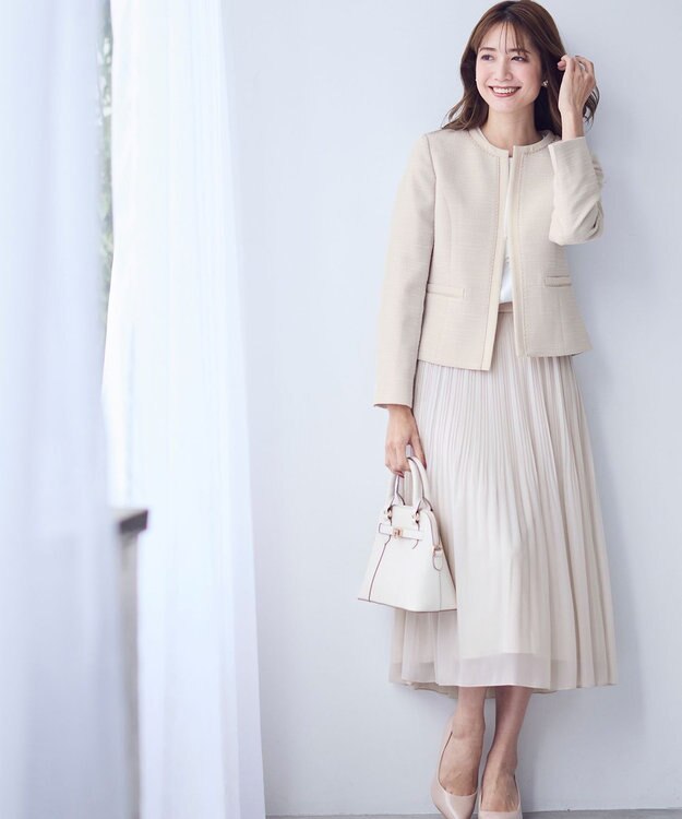 ANY SIS リップルボーダーストレッチ ジャケット ベージュシャンブレー