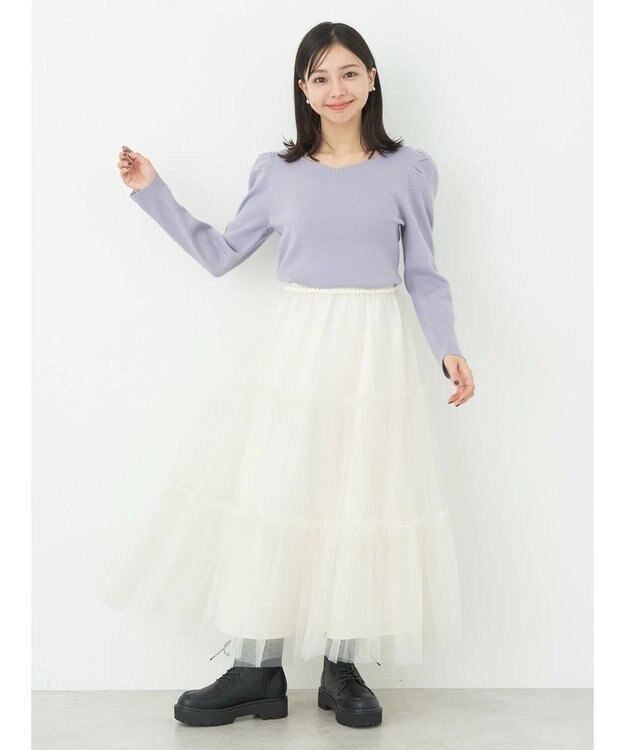 earth music&ecology ハートネック袖パールニットプルオーバー Lavender