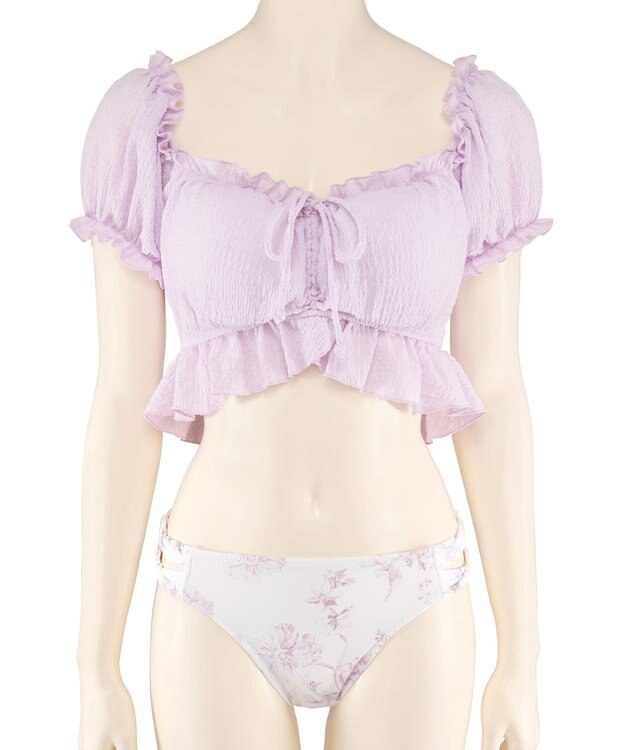 San-ai Resort（三愛水着楽園） 軽い着け心地でしっかり盛れる【楽盛り水着】　パフスリーブワイヤービキニ　9M　【San-ai Resort（サンアイリゾート）】 パープル