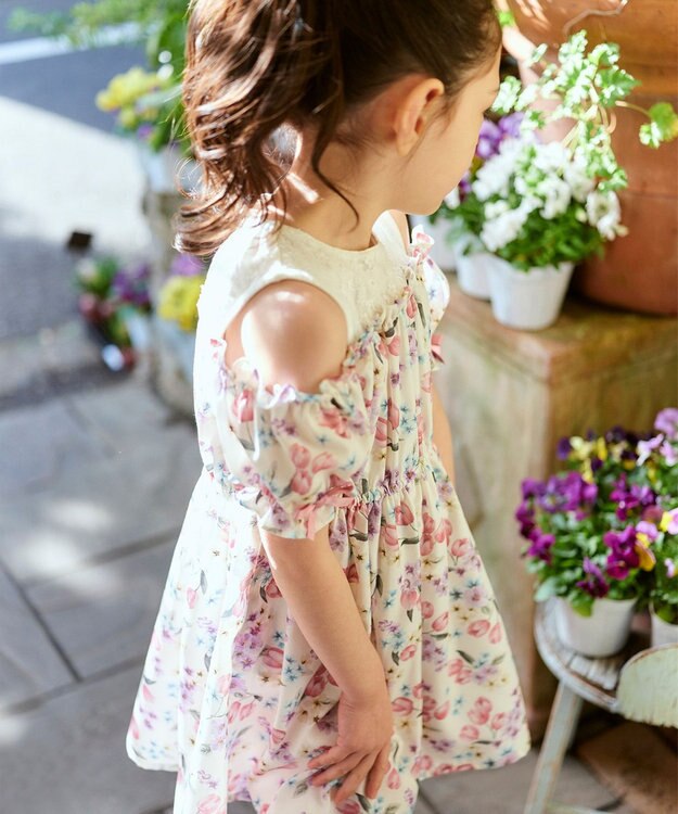 ANY KIDS オン・オフショルダー チューリップ ワンピース エクリュ系