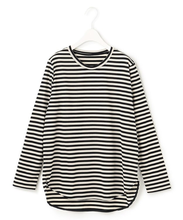ICB 【洗える】シンプルジャージー ロングスリーブTシャツ ブラックボーダー系