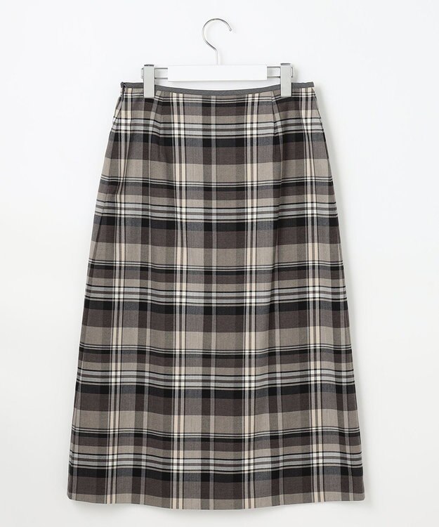 J.PRESS LADIES 【洗える】テトロンレーヨン/ウール milledタータン スカート ベージュチェック系