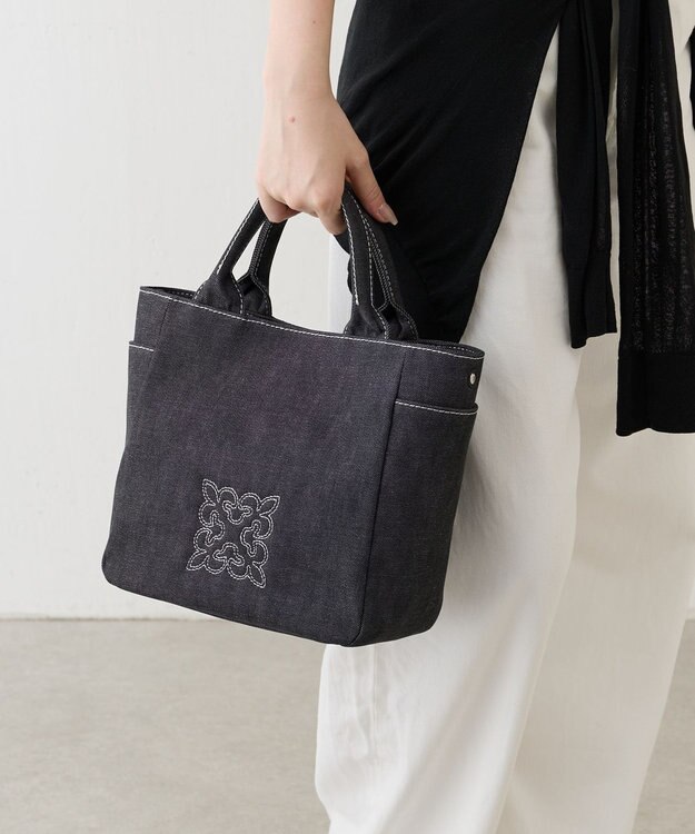 russet 【刺繍モノグラム】デニム2WAYトートバッグ(CE-1772) Black