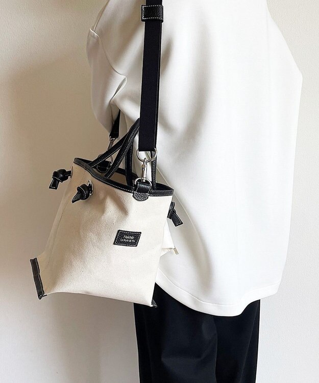 Hekhèr Le Style de Vie 【日本製 / 2WAY】コットンキャンバス×シュリンクレザー ノットハンドバッグ medium ブラック