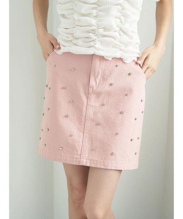 earth music&ecology ビジューデニムミニスカート Pink