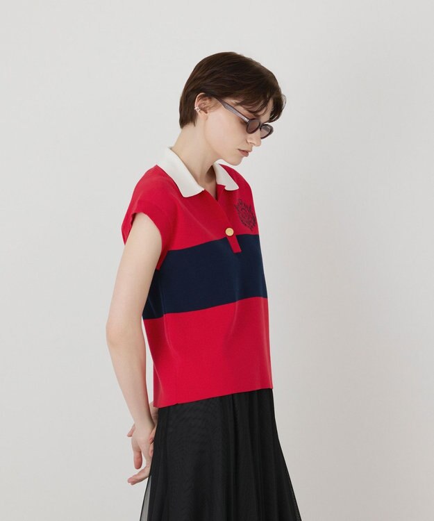 GRACE CONTINENTAL ラガーポロニットトップ レッド