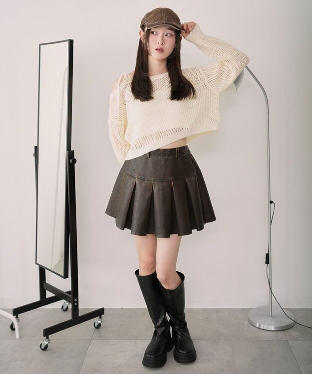 WEGO モヘアタッチ2WAYワンショルニット ホワイトアイボリー