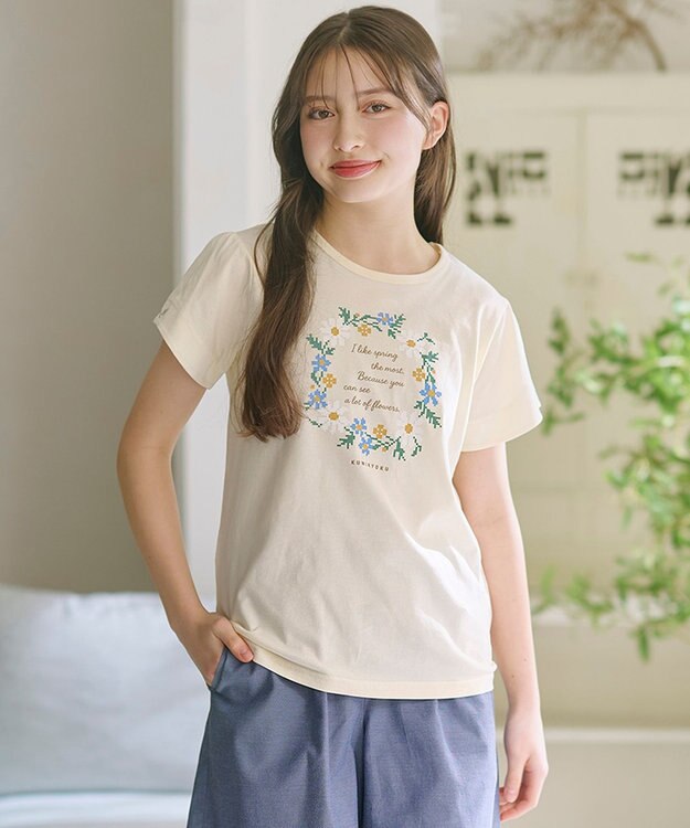 組曲 KIDS 【150-160㎝】 フラワーリースTeeシャツ クリームイエロー