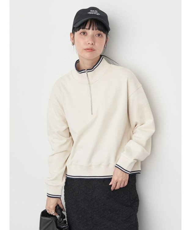 earth music&ecology ハーフＺＩＰラインプルオーバー Ivory