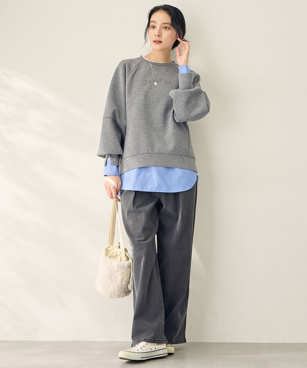 ANY L ロゴ刺繍ダンボールトレーナー グレー