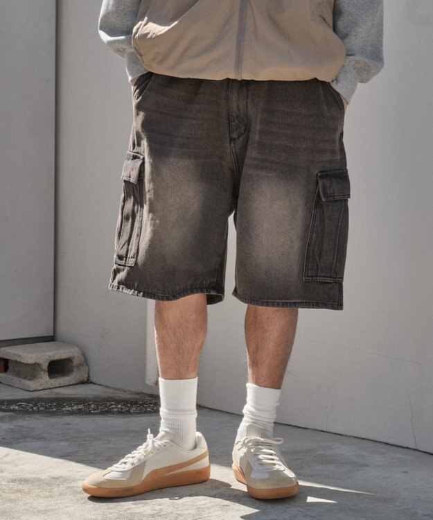 WEGO 【SMLサイズ展開】イージーバギーデニムカーゴショーツ デニムブラックソノタ