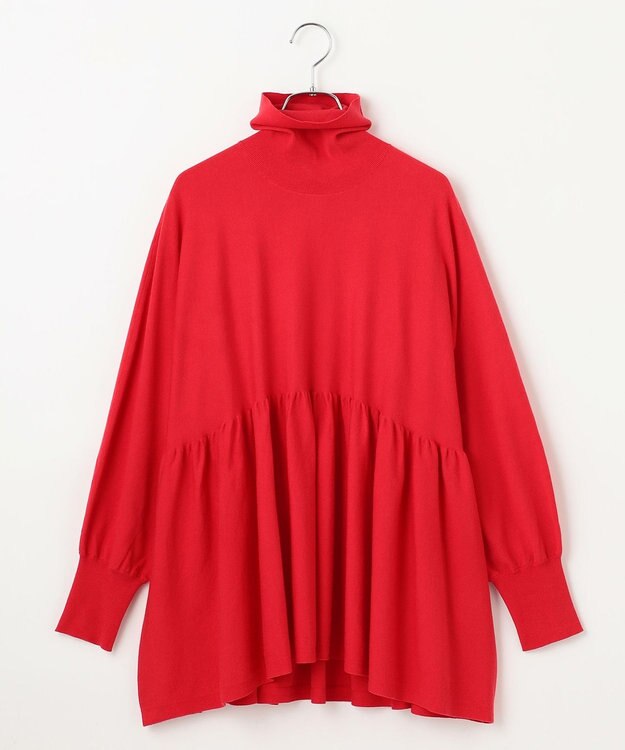 #Newans 【洗える】ペプラムデザインワイドシルエットプルオーバー レッド