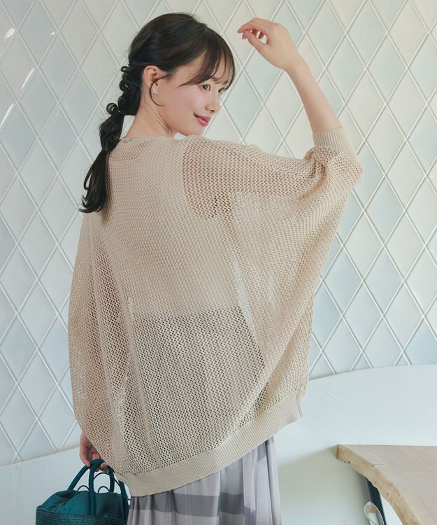 Tiaclasse 【新色追加】メッシュ編みニットドルマンカーディガン ライトベージュ