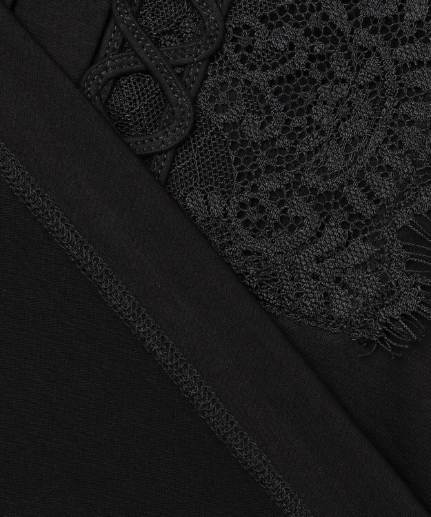 自由区 L 【洗える】コード刺繍胸元レース カットソー ブラック