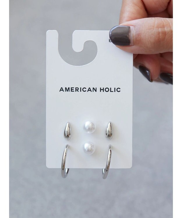 AMERICAN HOLIC ミニフープ・パールピアスセット Silver
