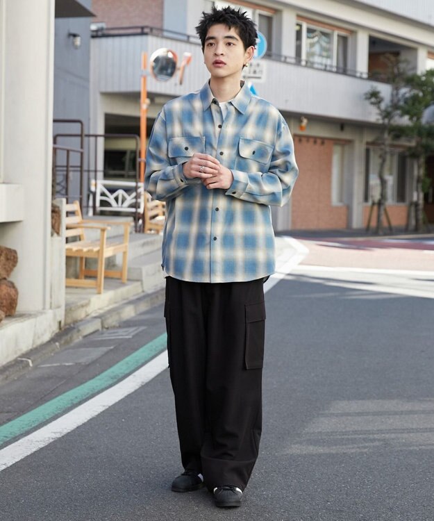 WEGO 【ウエストゴム/MLサイズ展開】イージーワイドカーゴスラックス ブラック