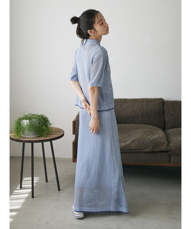 CRAFT STANDARD BOUTIQUE 配色メッシュニットカーディガン Grayish Blue