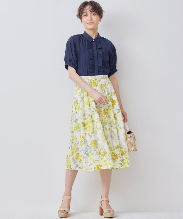 組曲 S スプレーローズプリント フレアスカート イエロースカッシュ系5