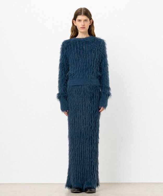 NAVE 【ReNAVE・洗える】メルティーシャギーニット スカート ブルー系