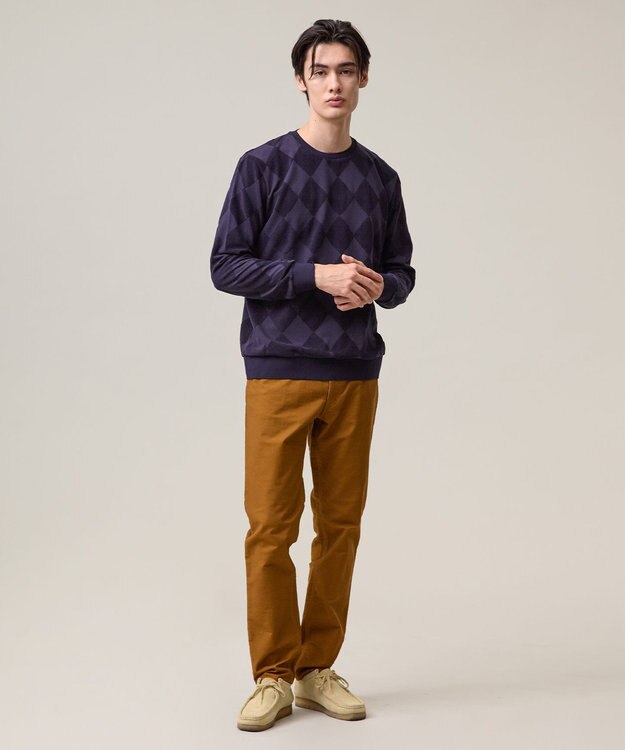 J.PRESS MEN アーガイルワントーンリンクス ロングスリーブ Tシャツ ネイビー系