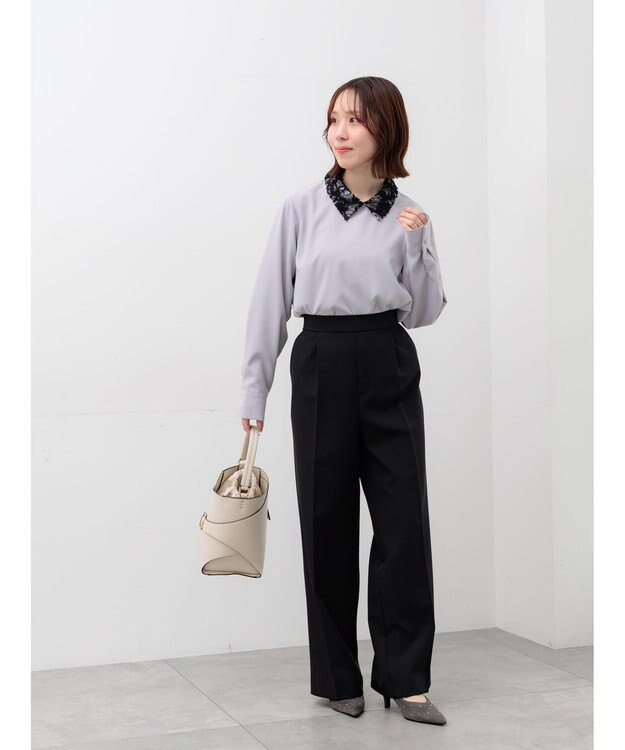 Te chichi 【雑誌掲載アイテム】ダブルクロスイージーワイドパンツ ブラック