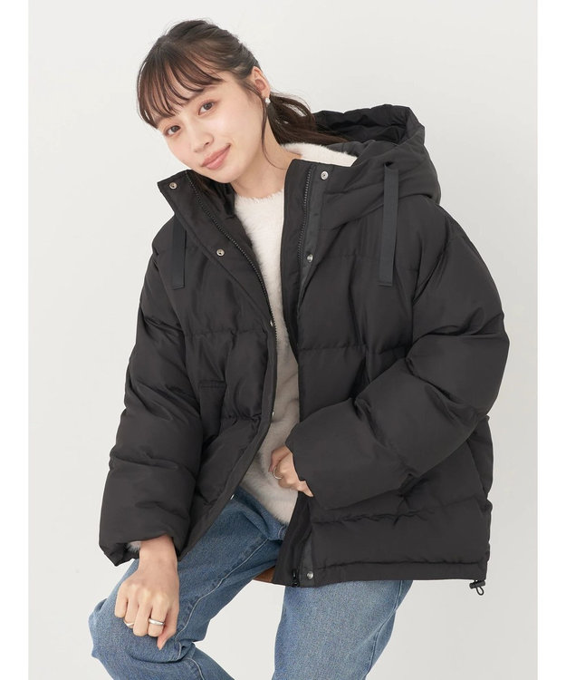 earth music&ecology フーディー中綿ブルゾン Black