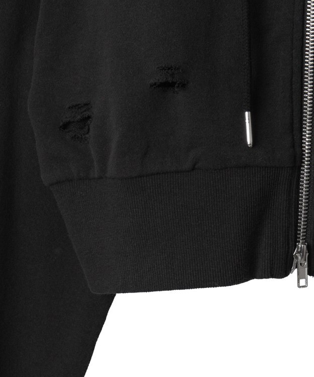 WEGO ヴィンテージウォッシュWジップショートパーカー ブラック