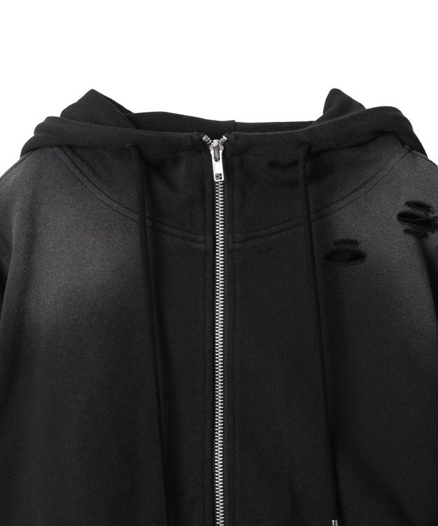 WEGO ヴィンテージウォッシュWジップショートパーカー ブラック