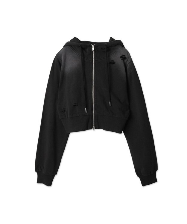 WEGO ヴィンテージウォッシュWジップショートパーカー ブラック