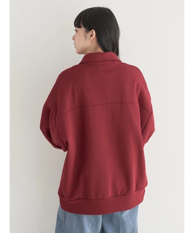 earth music&ecology ハーフジップロゴチュニック Burgundy