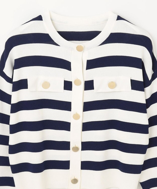 GRACE CONTINENTAL ニットボーダーカーディガン ネイビー