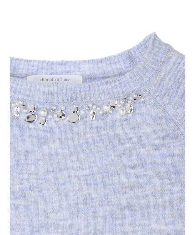 Green Parks ビジュー付きニットプルオーバー Blue