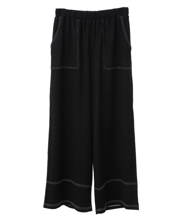Green Parks 配色ステッチ楊柳イージーパンツ Black