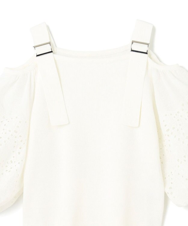 GRACE CONTINENTAL 刺繍パフスリーブニットトップ ホワイト
