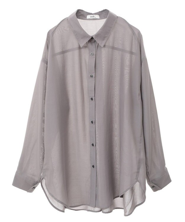 earth music&ecology シアーシャツ Gray Beige