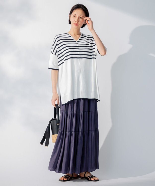 自由区 【洗える/着丈調節可】カラー ティアードスカート グレー系