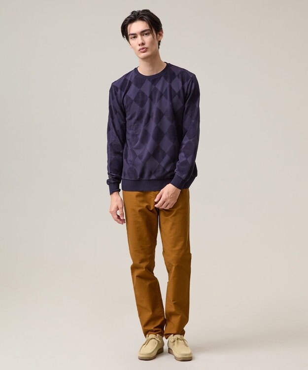 J.PRESS MEN アーガイルワントーンリンクス ロングスリーブ Tシャツ ネイビー系