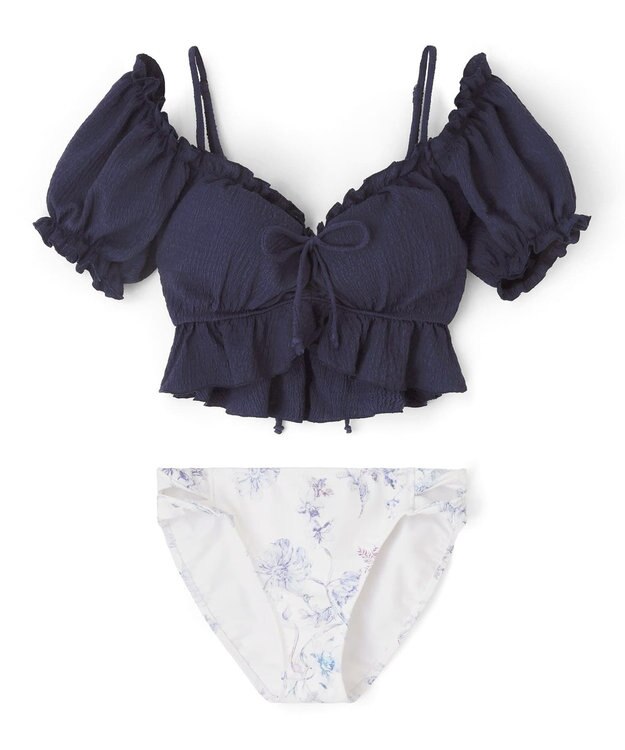 San-ai Resort（三愛水着楽園） 軽い着け心地でしっかり盛れる【楽盛り水着】　パフスリーブワイヤービキニ　9M　【San-ai Resort（サンアイリゾート）】 ネイビー