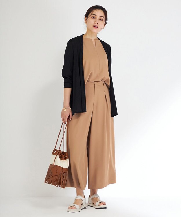 23区 L 【Lサイズ限定/洗える】ハイストレッチツイル パンツ キャメル系