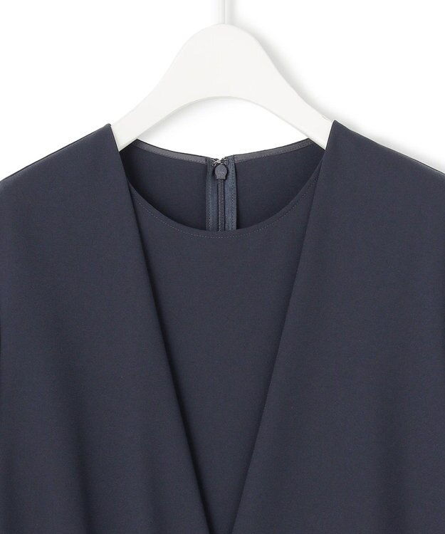 ICB 【UVカット・防シワ・洗える】ストレッチジョーゼット  レイヤードデザインブラウス ネイビー系