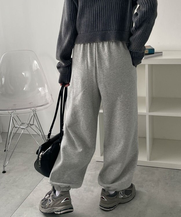 WEGO 【あったか/ウエストゴム】裏起毛スウェットジョガーパンツ 杢グレー